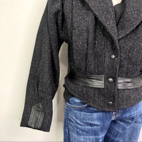 VINTAGE 80s 90s Otello Pelle Wool Leather Jacket L - Picture 2 of 8